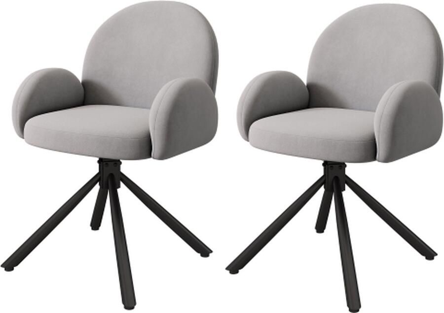 Zonder merk Gotagee Draaistoel eetkamerstoel set van 2 fauteuils moderne en eenvoudige woonkamerstoelen keukenstoelen met rugleuning grijs fluweel