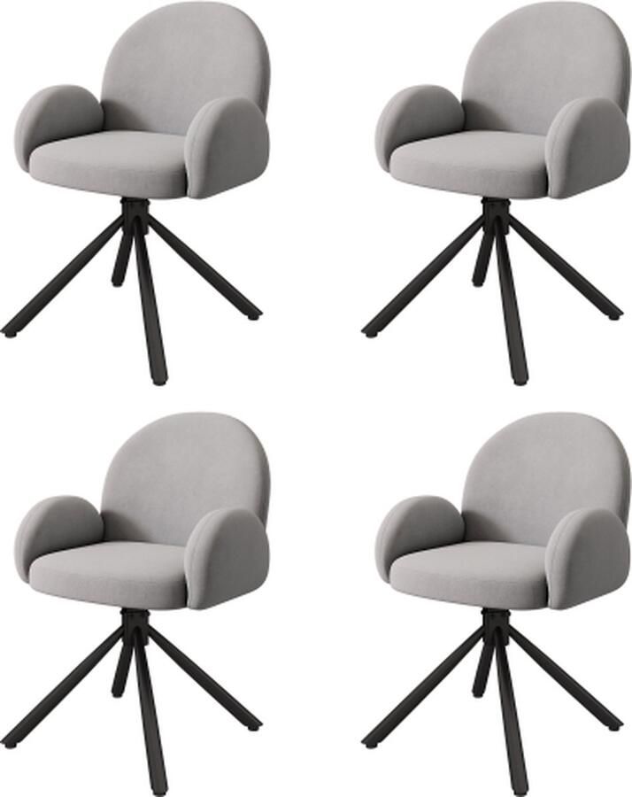Zonder merk Gotagee Draaistoel eetkamerstoel set van 4 fauteuils moderne en eenvoudige woonkamerstoelen keukenstoelen met rugleuning grijs fluweel