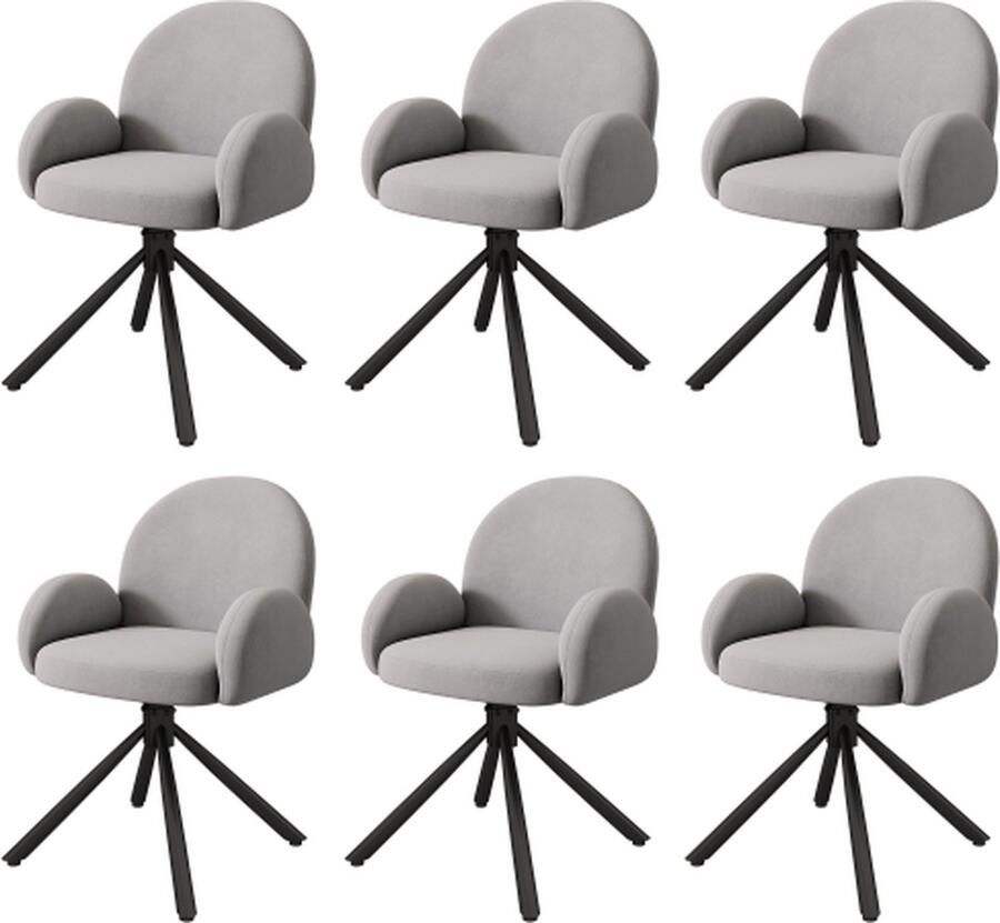 Zonder merk Gotagee Draaistoel eetkamerstoel set van 6 fauteuils moderne en eenvoudige woonkamerstoelen keukenstoelen met rugleuning grijs fluweel