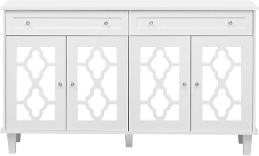 Zonder merk Gotagee Dressoir met 4 spiegeldeuren ladekast verstelbare planken en kristallen handgrepen zijkast woonkamerkast wit