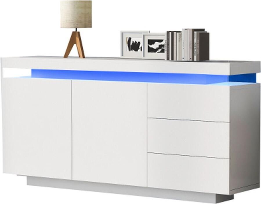 Zonder merk Gotagee Dressoir Zijkast Staande kast Ladekast Highboard Met LED-verlichting Wit