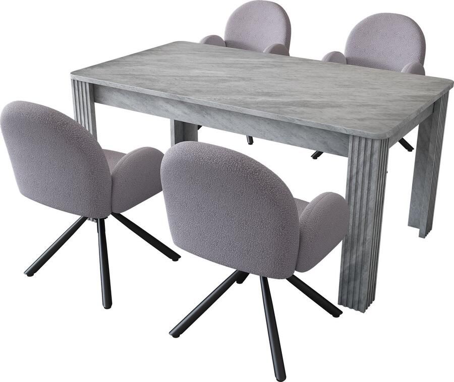 Zonder merk Gotagee Eetkamer set keukentafel stoelen set eettafel met stoelen Sherpa eetkamerstoelen grijs