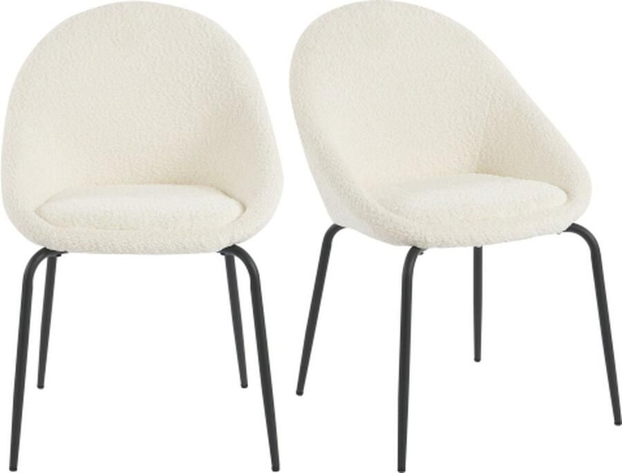 Zonder merk Gotagee Eetkamerstoel 2 St Moderne Bouclé Stoel Met Metalen Frame En Verstelbare Voetkussens Ideaal Wit