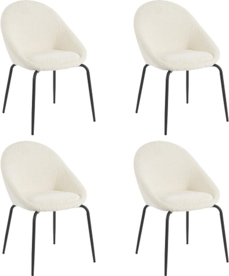 Zonder merk Gotagee Eetkamerstoel 4 St Moderne Bouclé Stoel Met Metalen Frame En Verstelbare Voetkussens Ideaal Wit