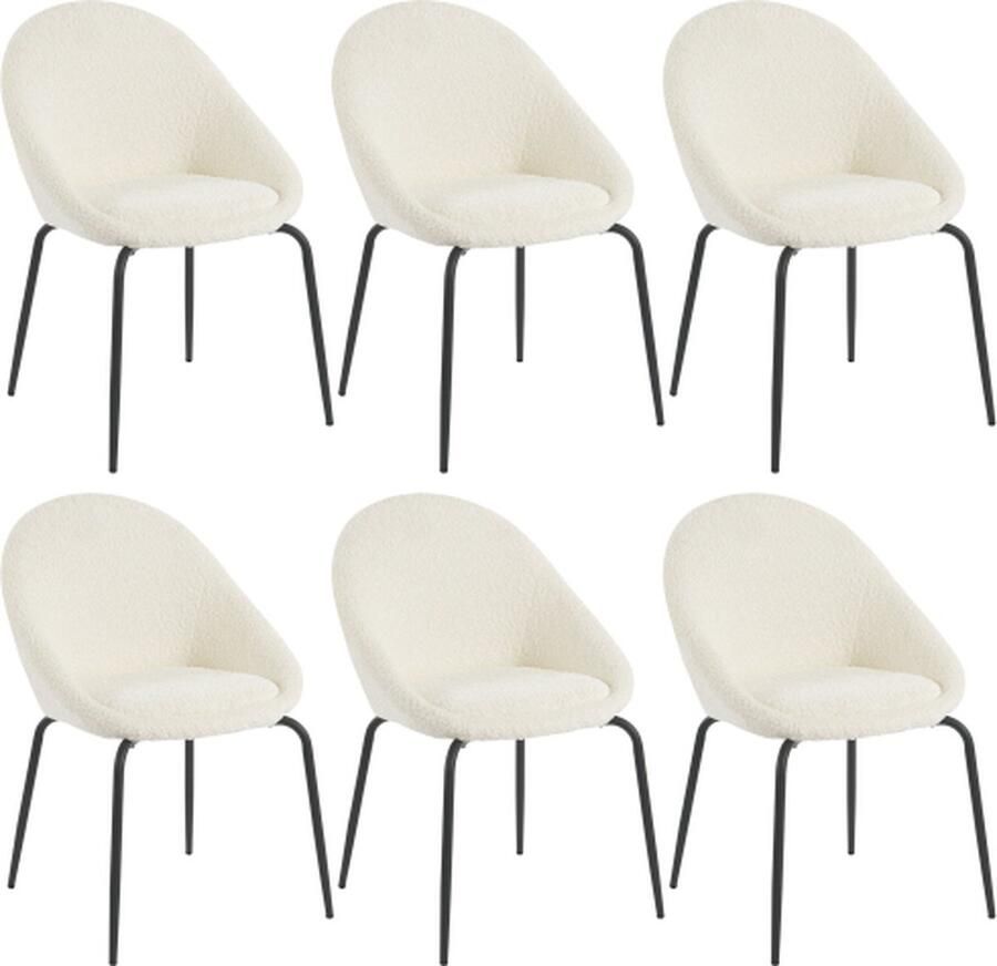 Zonder merk Gotagee Eetkamerstoel 6 St Moderne Bouclé Stoel Met Metalen Frame En Verstelbare Voetkussens Ideaal Wit