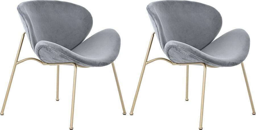 Merax Set van 2 Luxe Fluwelen Eetkamerstoelen met Gouden Metalen Poten – Comfortabele Lounge Stoelen voor Woon en Slaapkamer Grijs