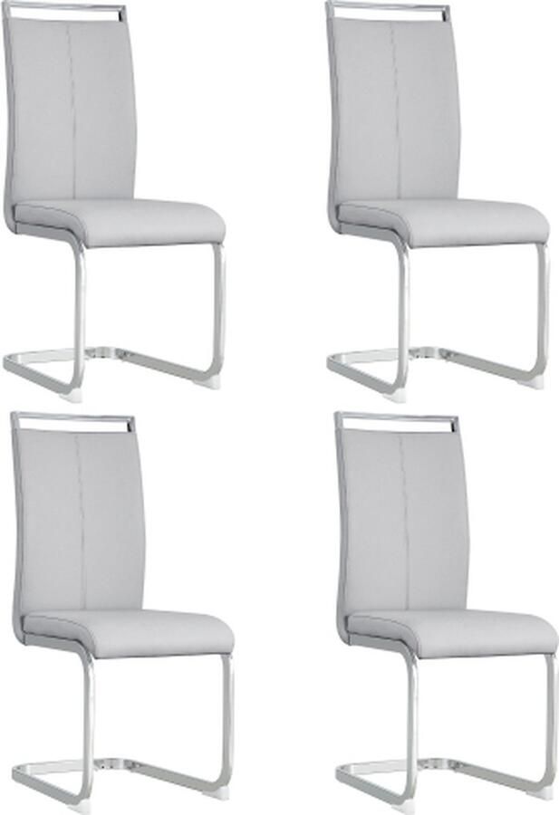 Zonder merk Gotagee Eetkamerstoelen 4 set Waterdichte stoel Lichtgrijs PU Hoge rugleuning gestoffeerde stoel Goudkleurig verchroomd metalen frame