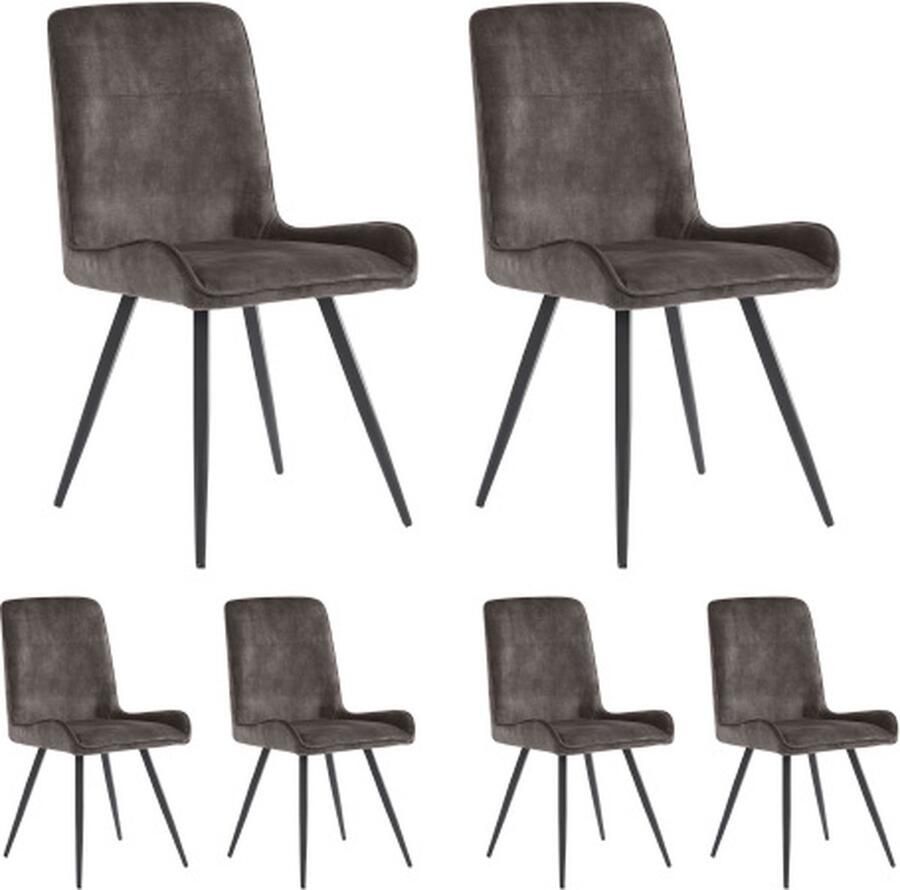 Zonder merk Gotagee Eetkamerstoelen met rugleuning (6 stuks) Donkergrijze keukenstoel Woonkamerstoel Eetkamerstoel Technische stof Ergonomische stoel Metalen stoelpoten