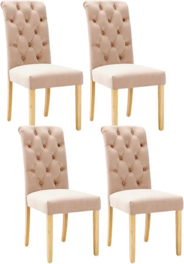 Zonder merk Gotagee Eetkamerstoelen Set van 4 met eikenhouten poten Knop Chroom Klopper Slaapkamerstoel Keukenstoel Woonkamer Lounge Vrijetijdsstoel Bruin Fluweel