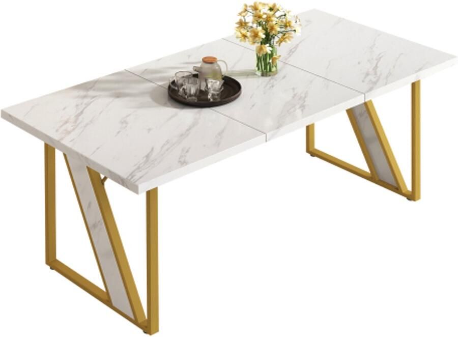 Zonder merk Gotagee Eettafel wit 4 personen 160×80 cm Moderne eettafel marmeren tafel voor eetkamer en keuken - Foto 2