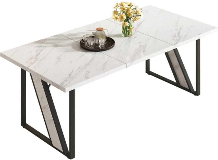 Zonder merk Gotagee Eettafel wit 4 personen 160×80 cm Moderne eettafel marmeren tafel voor eetkamer en keuken - Foto 2