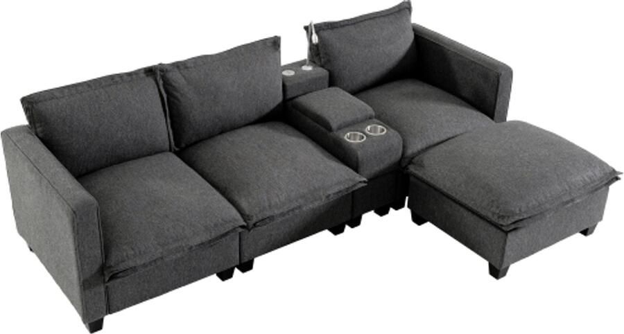 Zonder merk Gotagee Extra bank met opbergruimte USB-oplaadpoort leeslamp bekerhouder; 3-zits chenille bank met voetenbank; geschikt voor woonkamer appartement etc