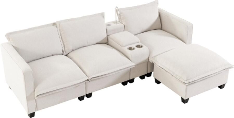 Zonder merk Gotagee Extra bank met opbergruimte USB-oplaadpoort leeslamp bekerhouder; 3-zits chenille bank met voetenbank; geschikt voor woonkamer appartement etc