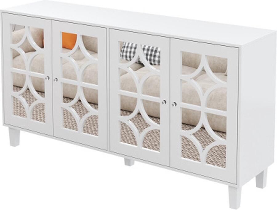 Zonder merk Gotagee Gespiegeld dressoir met kristallen handgrepen Met 4 deuren met afneembaar laminaat Zijkast Woonkamerkast Eetkamerkast