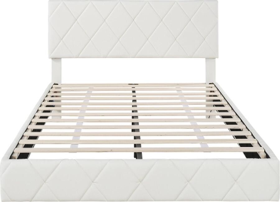 Zonder merk Gotagee Gestoffeerd bed 140x200cm Tweepersoonsbed (zonder matras) Beige Zwevend bed met LED