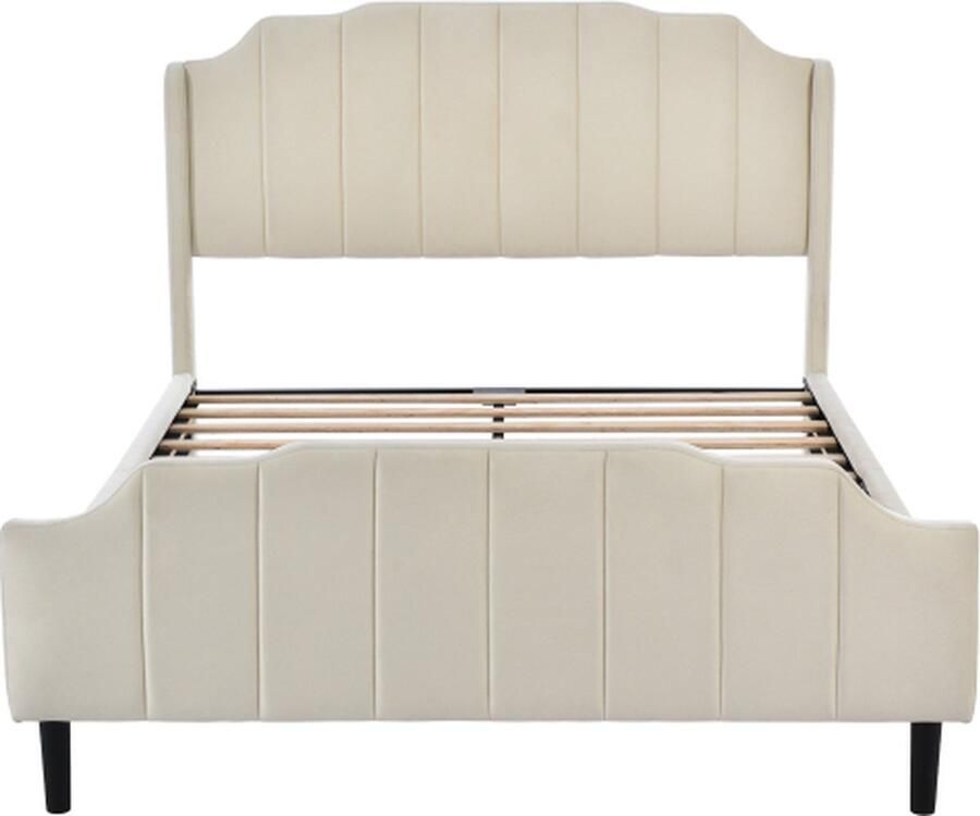 Zonder merk Gotagee Gestoffeerd bed 140x200cm Tweepersoonsbed (Zonder matras) Jeugdbed Beige Fluweel