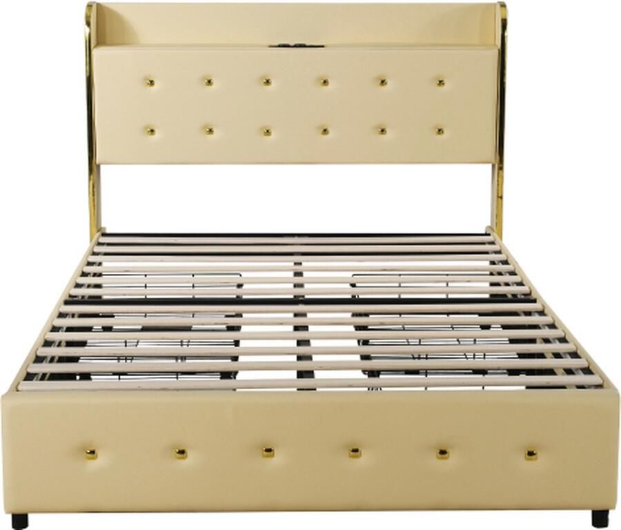 Zonder merk Gotagee Gestoffeerd bed 140x200cm (zonder matras) Tweepersoonsbed Kunstleer Beige