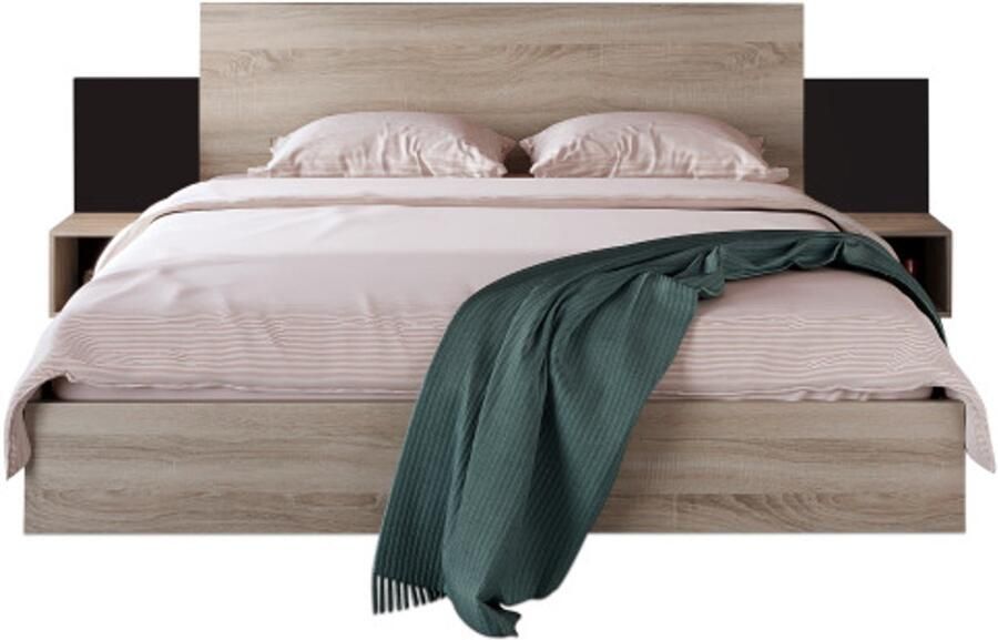 Zonder merk Gotagee Gestoffeerd bed 160x200 cm Tweepersoonsbed Houten bed Met 2 nachtkastjes Eiken Sonoma Donkergrau Met 2 nachtkastjes - Foto 2