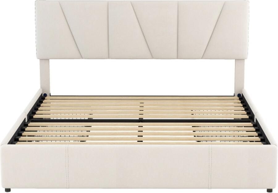 Zonder merk Gotagee Gestoffeerd bed 160x200cm Tweepersoonsbed (zonder matras) Beige Platformbed Verstelbaar hoofdeinde met vier lades