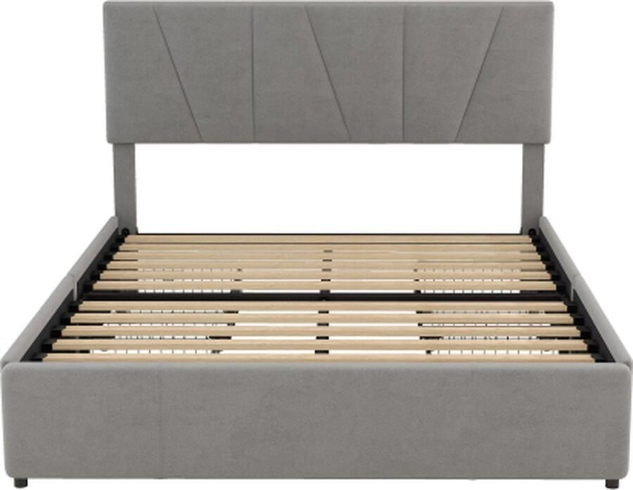 Zonder merk Gotagee Gestoffeerd bed 160x200cm Tweepersoonsbed (zonder matras) Grijs Platformbed Verstelbaar hoofdeinde met vier lades