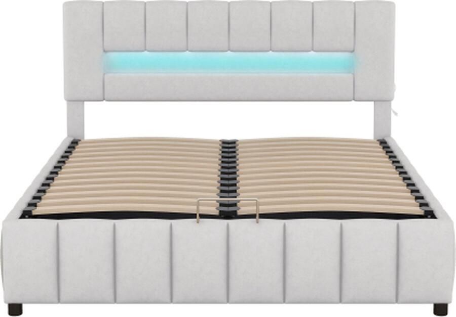 Zonder merk Gotagee Gestoffeerd bed 180x200cm Tweepersoonsbed (zonder matras) Grijs Platformbed Familiebed met LED en opbergruimte
