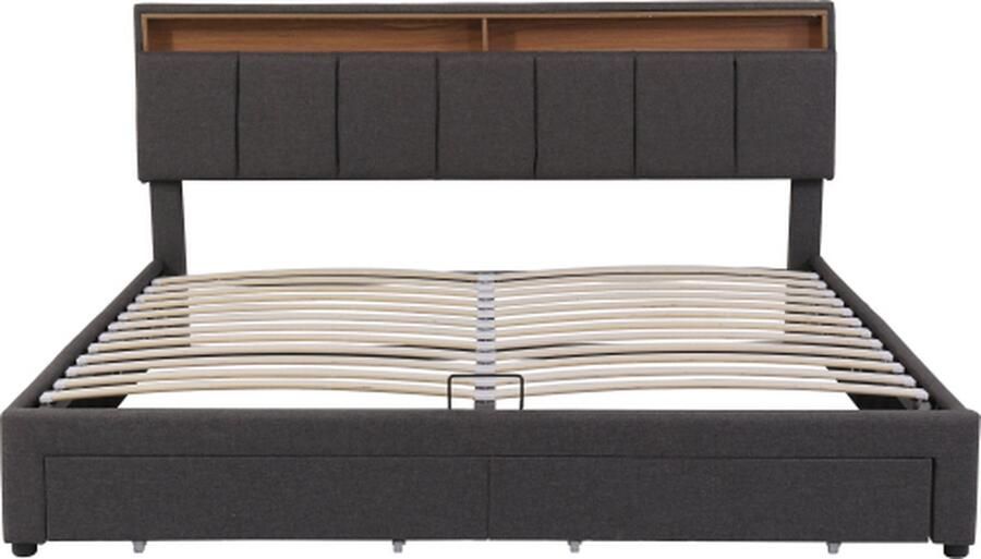 Zonder merk Gotagee Gestoffeerd bed 180x200cm Tweepersoonsbed (zonder matras) Opbergbed met LED Grijs Linnen