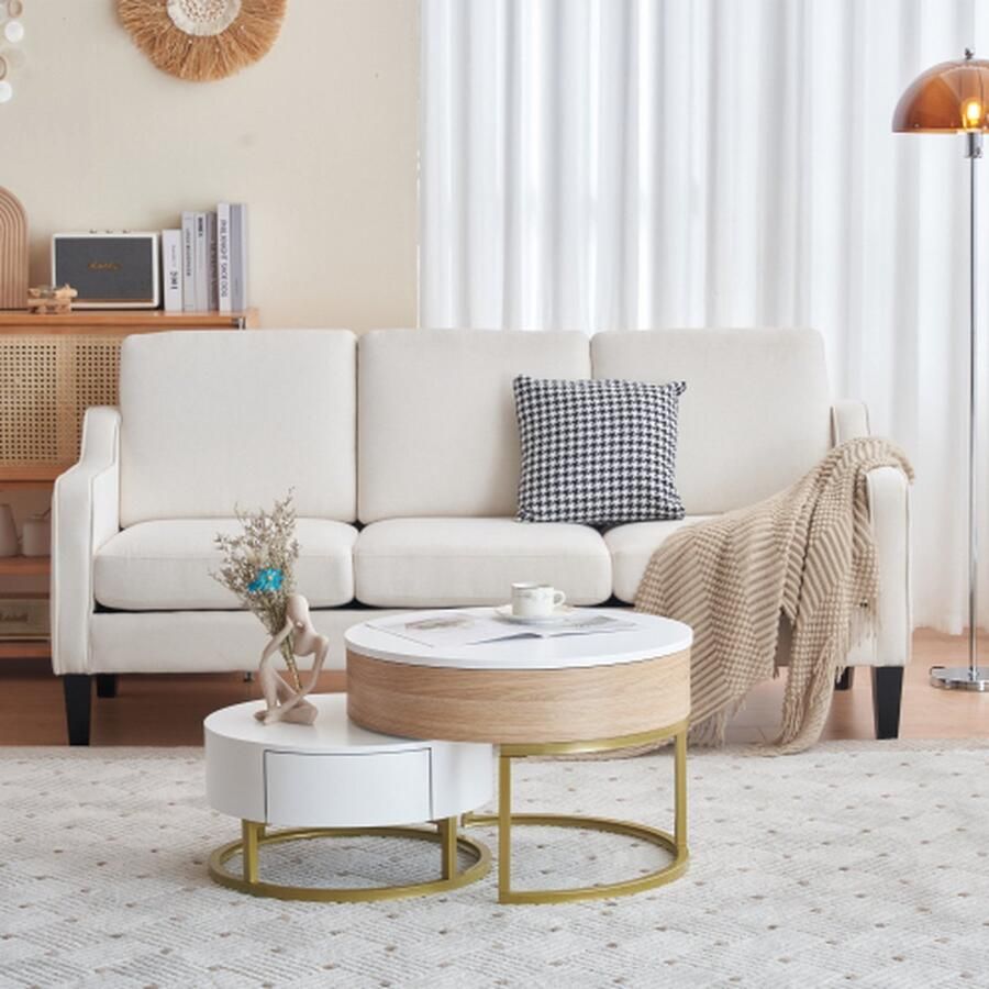 Zonder merk Gotagee Gouden Salontafel 2 Set Opklapbare Salontafel Combinatie Bijzettafel Met Twee Laden - Foto 2