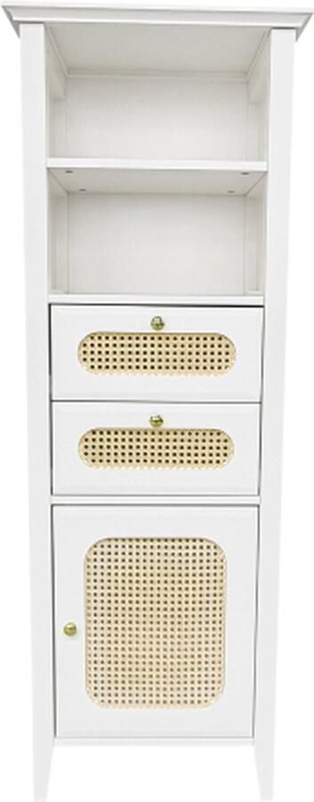 Zonder merk Gotagee Hoge Kast Woonkamer Vitrine Wit Met Houten Gelakte Oppervlakte Geschikt Voor Woonkamer Combinatie Meubelen