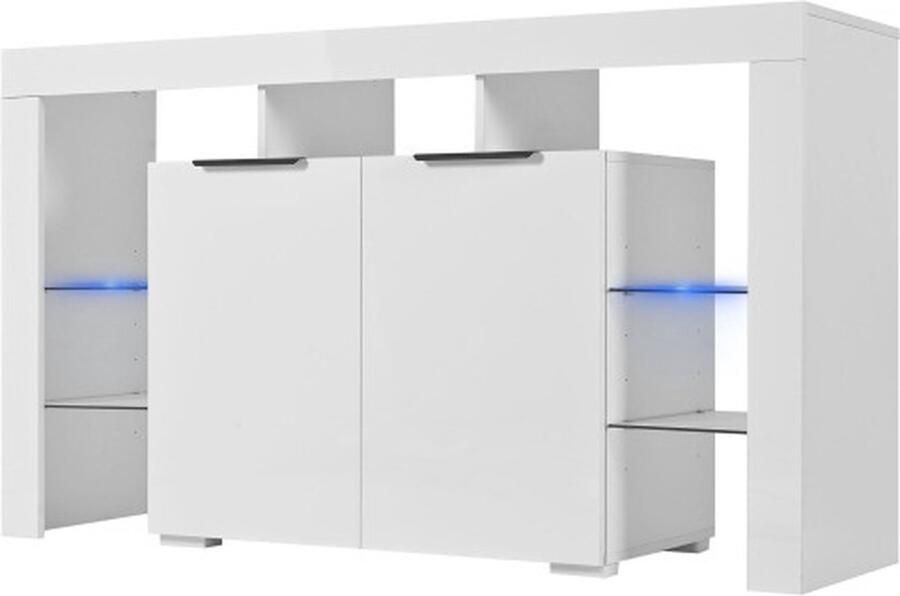 Zonder merk Gotagee Hoogglans LED dressoir Keukenkast Buffetkast Vitrinekast Woonkamerkast Wit - Foto 2