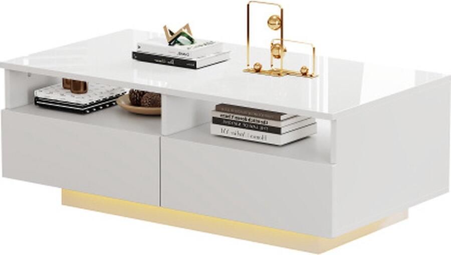 Zonder merk Gotagee Hoogglans salontafel Woonkamertafel Slaapkamertafel met LED-verlichting Wit