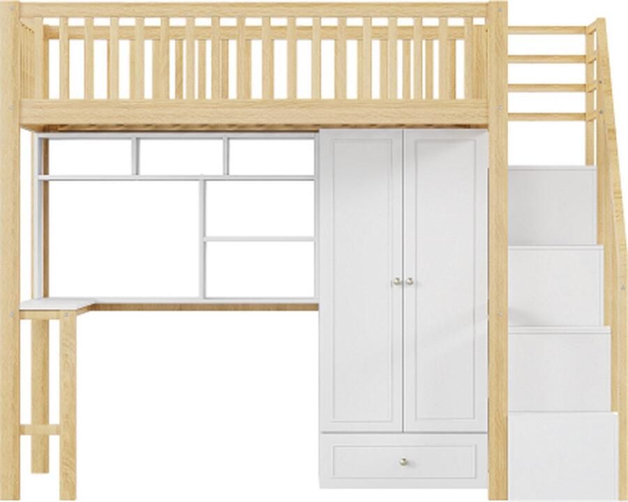 Zonder merk Gotagee Hoogslaper 90x200cm houten bed (zonder matras) met LED Dennenhout Hout kleur