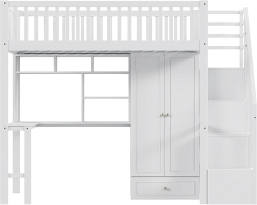 Zonder merk Gotagee Hoogslaper 90x200cm houten bed (zonder matras) met LED Dennenhout Wit