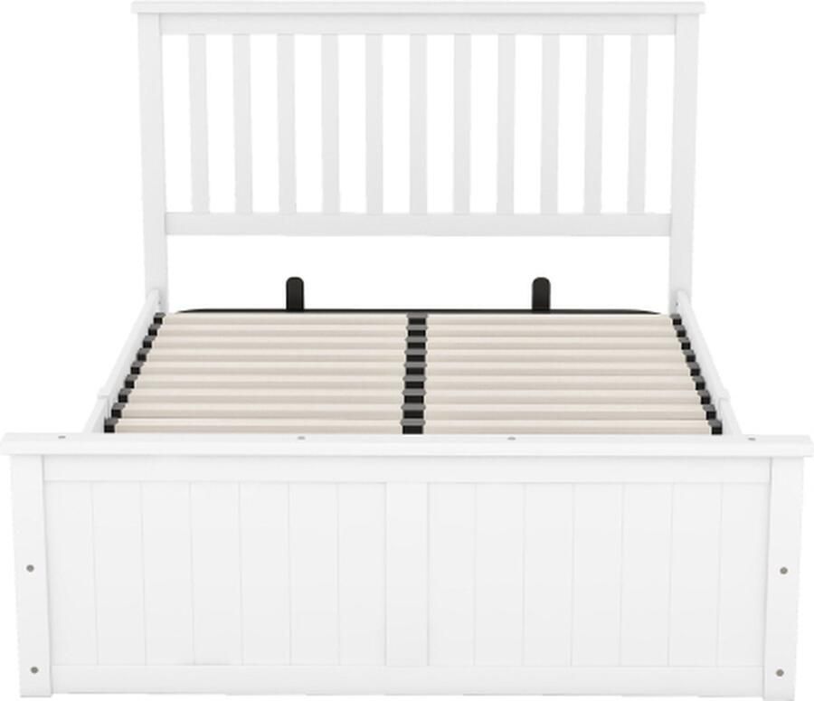 Zonder merk Gotagee Houten bed 140x200cm Tweepersoonsbed (zonder matras) Wit Kinderbed met lattenbodem en opbergruimte