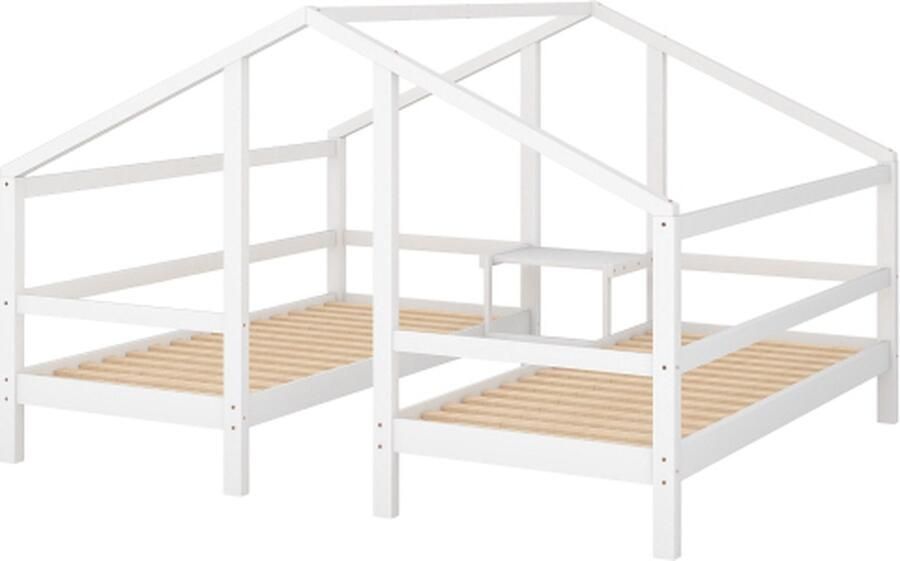 Zonder merk Gotagee Huisbed 90x200cm Houten bed (zonder matras）Wit Kinderbed Twee Eenpersoonsbedden