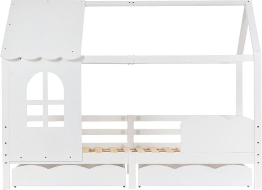 Zonder merk Gotagee Huisbed 90x200cm Jeugdbed Houten bed (zonder matras）Wit Kinderbed