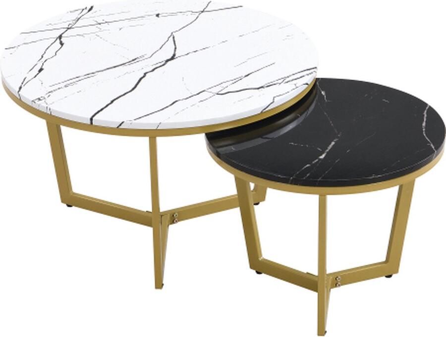 Zonder merk Gotagee In Te Stellen Salontafel Bijzettafel In Marmerlook Gouden Metaal Frame 2 De Set