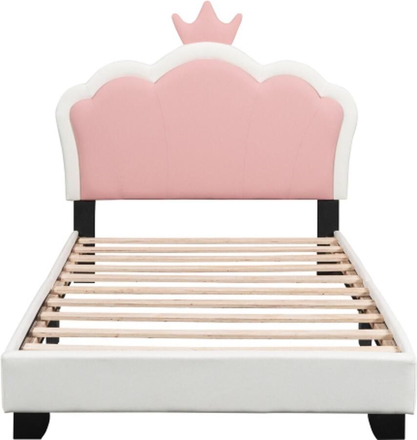 Zonder merk Gotagee Kinderbed 90x200cm Gestoffeerd bed (zonder matras) Wit Kunstleer Kroonlijst