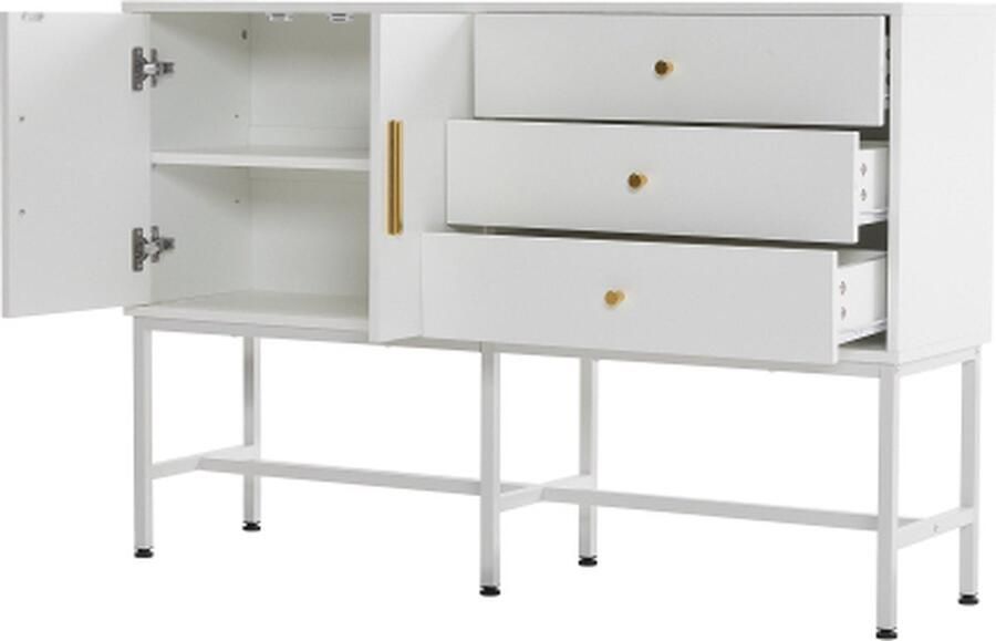 Zonder merk Gotagee Ladekast Dressoir Wit met twee deuren en drie laden Gouden handvatten