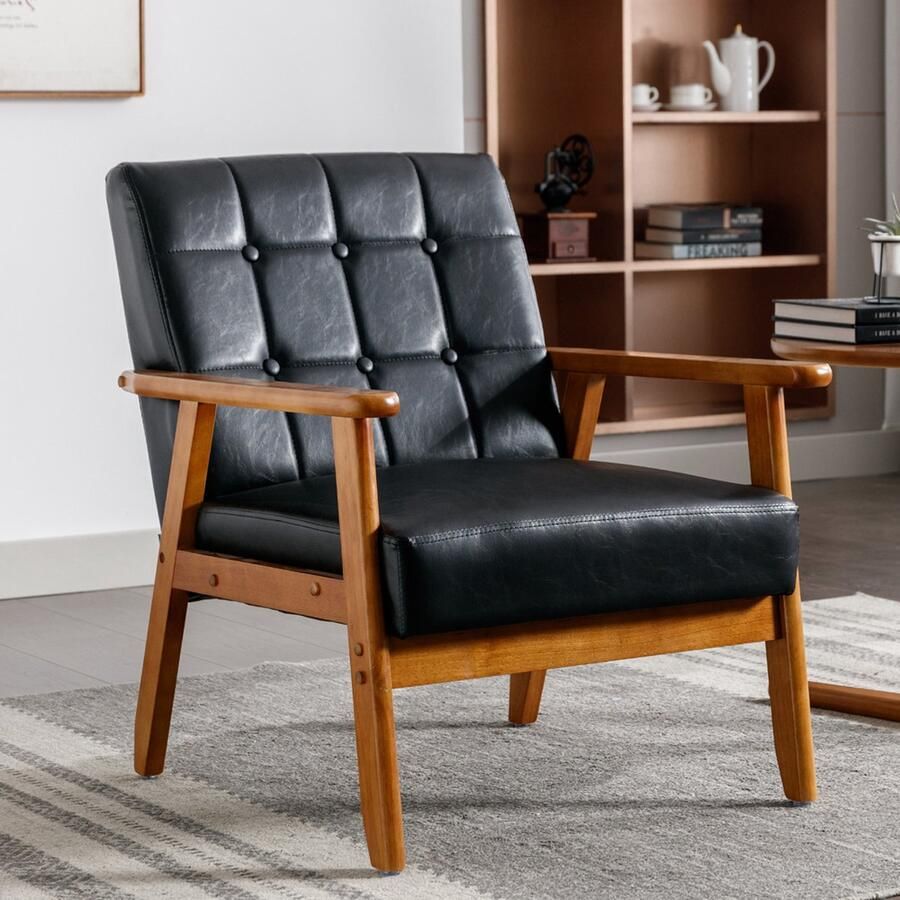 Zonder merk Gotagee Loungefauteuil relaxstoel bureaustoel massief houten frame eetkamerstoelen enkel stoel