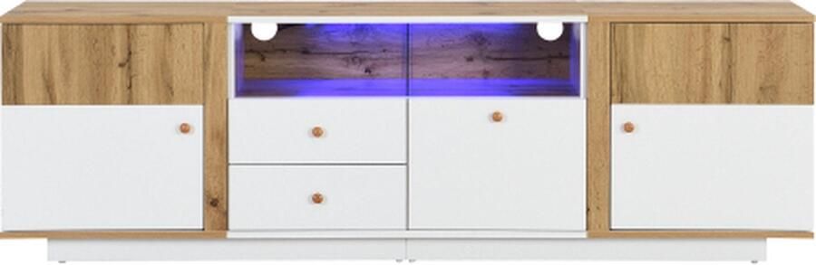 Zonder merk Gotagee Lowboard TV Kast TV Meubel Met LED Wit Verlichtingseffecten Glazen Tussenwand Met Laden