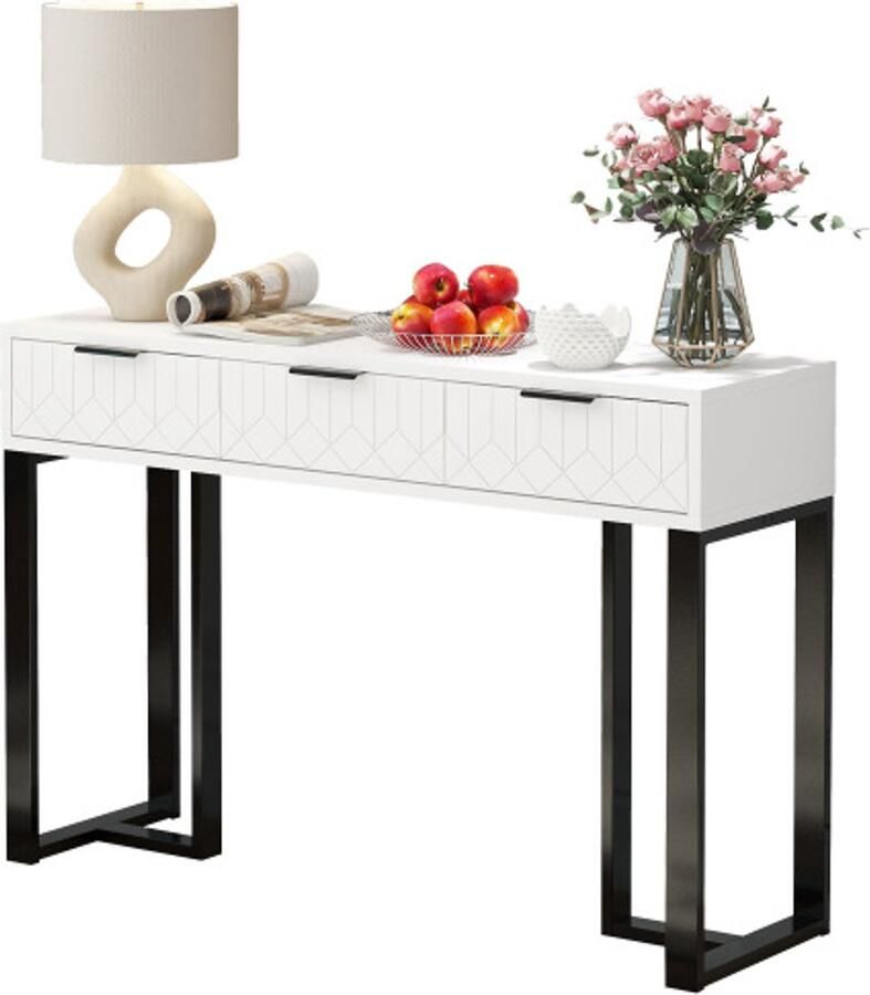 Zonder merk Gotagee Moderne Console Tafel Met Lades Gouden Frame Verstelbare Voetpads En Elegante Handgrepen Wit+Zwart - Foto 2