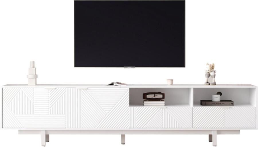 Zonder merk Gotagee Moderne tv-kast geometrische lijnen kastdeurdecoratie met opbergruimte 200*40*51cm maximale capaciteit 90 inch tv - Foto 2