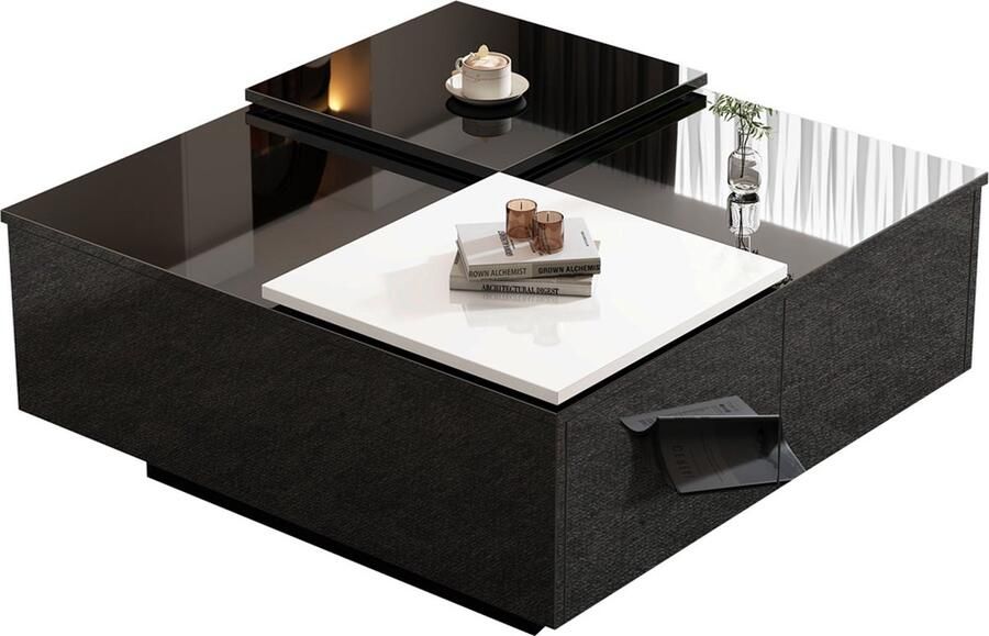 Zonder merk Gotagee Moderne zwarte hoogglans salontafel met schuifbaar blad en 4 lades - Foto 2