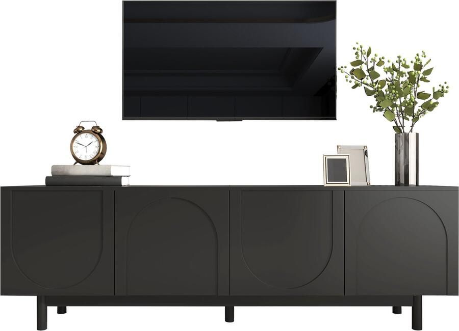 Zonder merk Gotagee Moderne zwarte tv-kast – 175 x 38 x 56 cm verstelbare planken lichtgewicht lowboard tv-meubel in luxe stijl - Foto 2