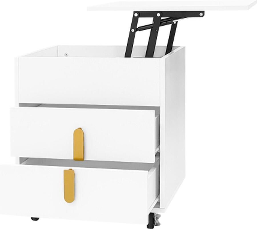 Zonder merk Gotagee Nachtkastje met USB-oplaadinterface Zwart-witte slaapkamer Hefbare tafel Verplaatsbaar katrolontwerp met twee laden