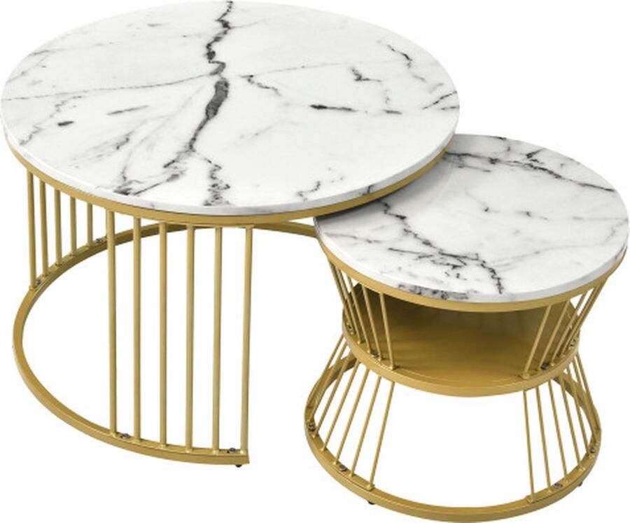 Zonder merk Gotagee Ronde Nesting salontafels Marmeren fineer bank zijnest van tafels Wit-Goud