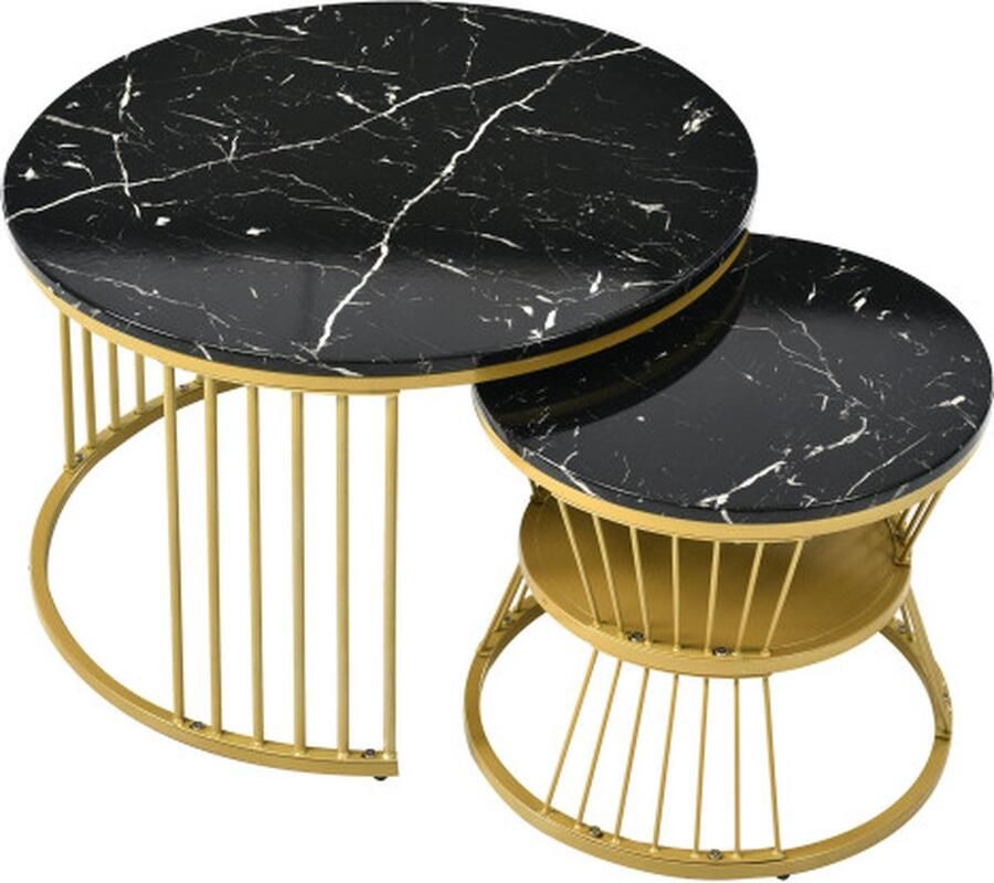 Zonder merk Gotagee Ronde Nesting salontafels Marmeren fineer bank zijnest van tafels Zwart-Goud