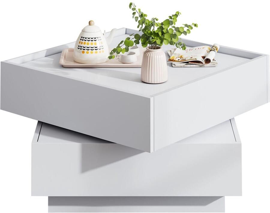 Zonder merk Gotagee Salontafel draaibare bijzettafel salontafel opbergtafel bureau het bovenste gedeelte kan 360° draaien - Foto 2