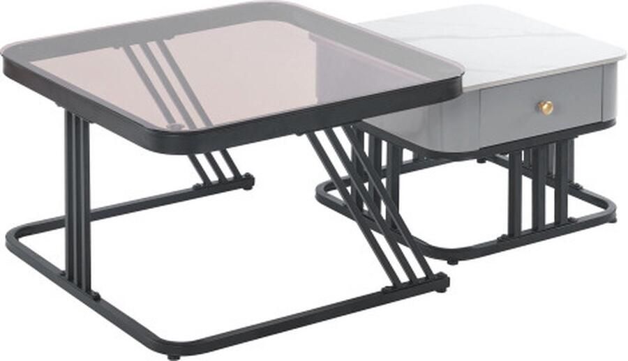 Zonder merk Gotagee Salontafel set van 2 Blauwgroen glas en grijs marmeren leisteenblad