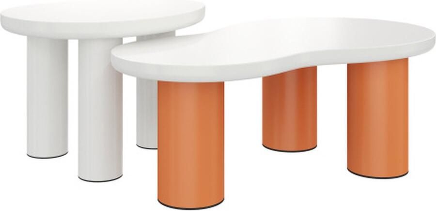 Zonder merk Gotagee Salontafelset woonkamer bijzettafel balkontafel PVC poten bijzettafel kantoor bureau multifunctionele woonkamer tafel wit en oranje